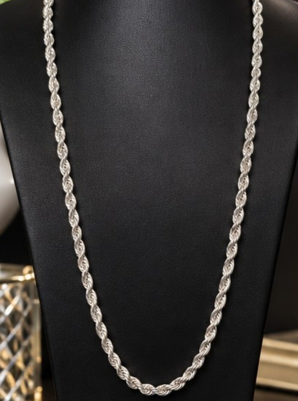 24" Sterling Silver Plated Stainless Steel 4mm Rope Chain Necklace Unisex NWT